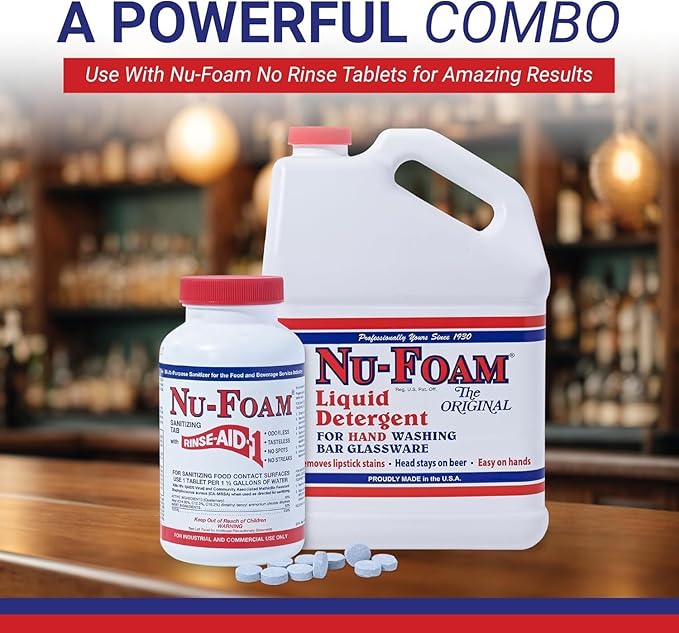 Nu-Foam Low Low Suds Liquid Detergent for Bar Glassware - Original Streak-Free Solution - Hand Washing Bar, Tavern, Brewery Supplies - Concentrated (5 Gallon Pail)