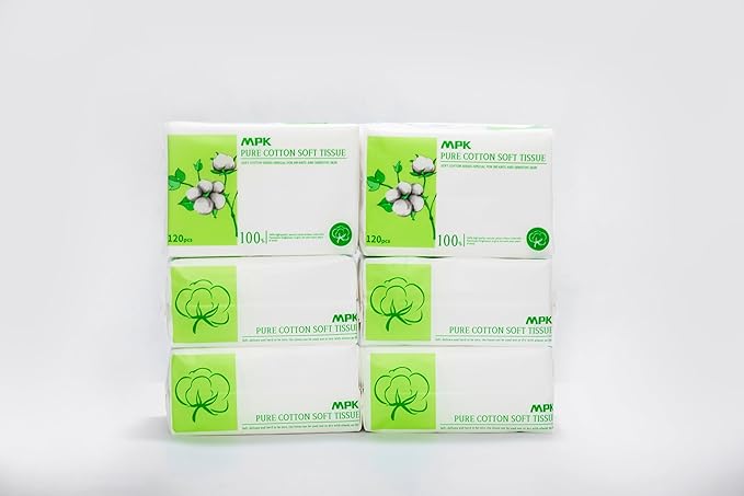 MPK-100% Cotton Baby Dry Wipes, Baby care，Unscented and Hypoallergenic, 120pcs/pack, 720pcs/6pack Odorless Disposable Facial Tissues，Baby Necessities for Diaper Changes, Meals,Wet and Dry Use