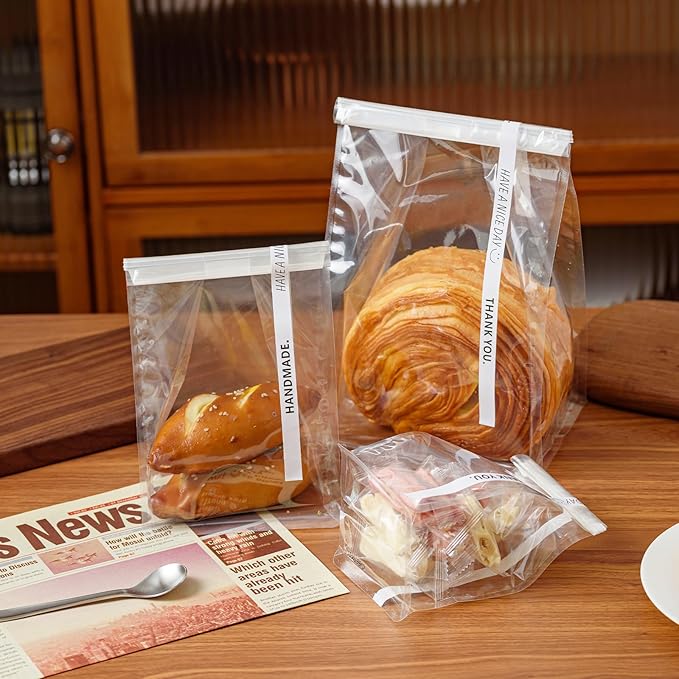 50 Pcs Bread Bags for Homemade Breads, 5.1 Inch Clear Bakery Bags with Tin Tie, Small Loaf Plastic Bag, Storage PackingBag for Foods