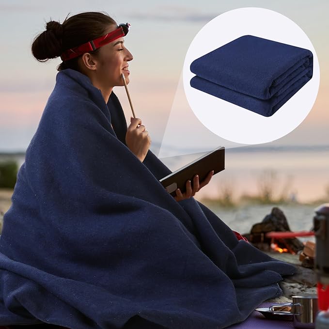 Preboun 6 Pcs First Aid Fire Retardant Blanket Military Blanket 60" x 80" Survival Throw for Camping Emergency and Everyday Use Fire Retardant Extra Thick and Warm Outdoor Bed Throw (Dark Blue)