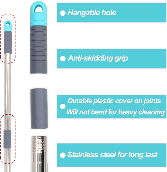 4-Section 4.8ft. Stainless Steel Pole Mop Replacement Handle Compatible with All Cleaning Head with American Threading System
