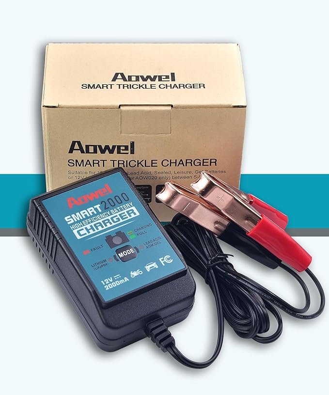12V, 2-Amp Fully Automatic Battery Charger & Maintainer for Car, Lawn Mower, ATV, Motorcycle, Boat, Marine Lithium(LifePO4) and AGM, Deep Cycle Lead-Acid Batteries