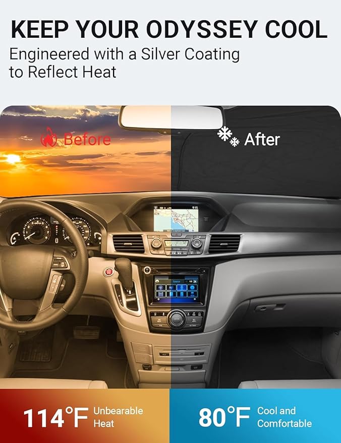 Proadsy 2025 Upgrade Windshield Sun Shade Custom Fit Honda Odyssey 2011-2017 4-Layer Foldable Front Sunshade Protector Sun Visor Blocks UV Rays Keep Car Cooler