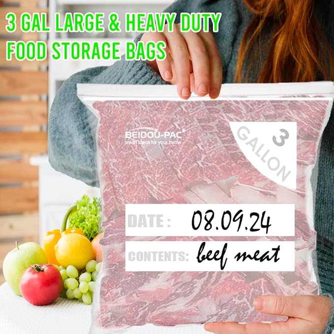 3 Gallon Large Plastic Bags with Zipper Top, | 100 Count | 2 Mil | 16" x 18" | Heavy-Duty Reusable Clear Freezer Storage Bags