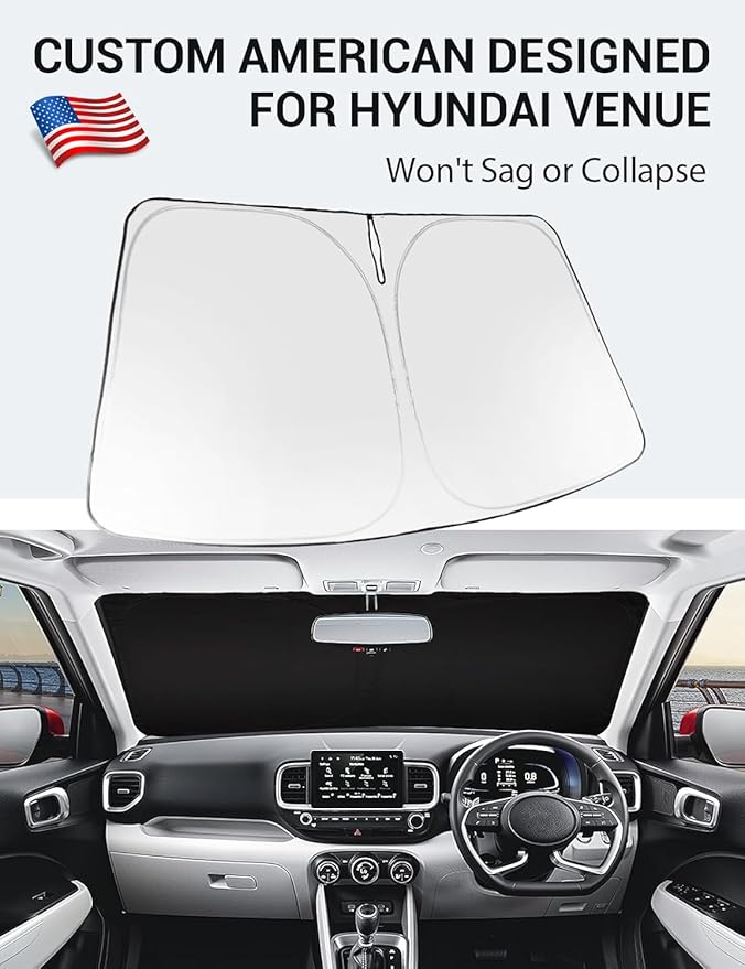 Proadsy 2025 Upgrade Windshield Sun Shade Custom Fit 2020-2023 2024 2025 Hyundai Venue Foldable Front Sunshade Protector Sun Visor Blocks UV Rays Keep Car Cooler