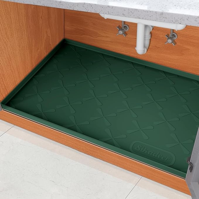 SIKADEER 19" x 19" Under Sink Mat Waterproof, Silicone Mat Kitchen Drawer Shelf and Cabinet Liner, Sink Protector for Kitchen Organizers and Storage, Boot Tray Pet Food Mats