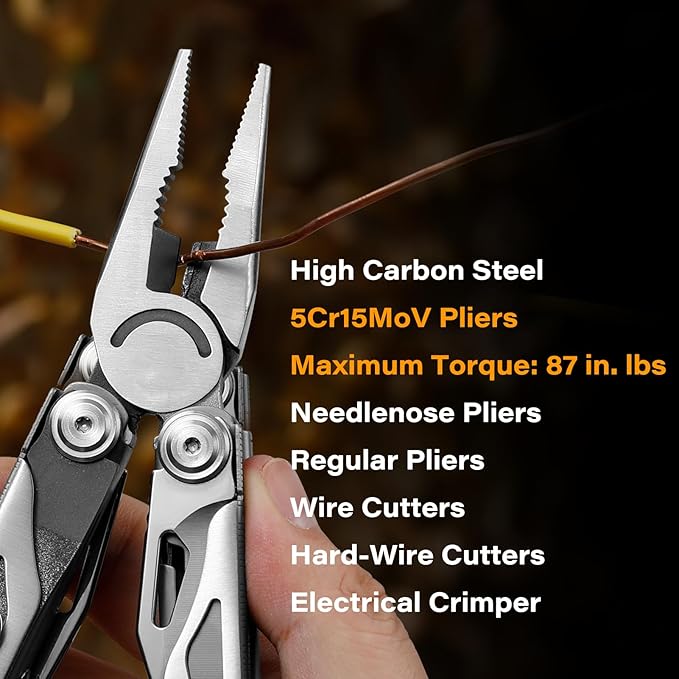 RBLACK Longeron21 EDC Multitool, 21-in-1 Heavy-duty Stainless Steel Finish Multi Tool Pliers with Safety Locking | Seat Belt Cutter - Men's Gift Set for DIY, Home, Garden & Outdoors