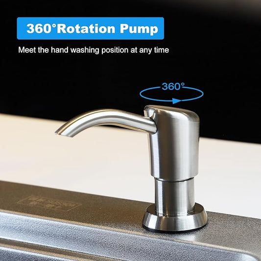 Soap Dispenser, Kitchen Sink Soap Dispenser Built in and Refill from The Top Design,Brushed Nickel ABS Head with 12 Ounce Bottle