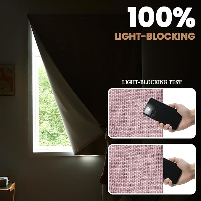 JILROIN Self Adhesive Curtains,100% Blackout Window Cover,No Drilling,Easy to Install,Provides Privacy Protection for Bedrooms (Light Pink - W35 × L72 in)