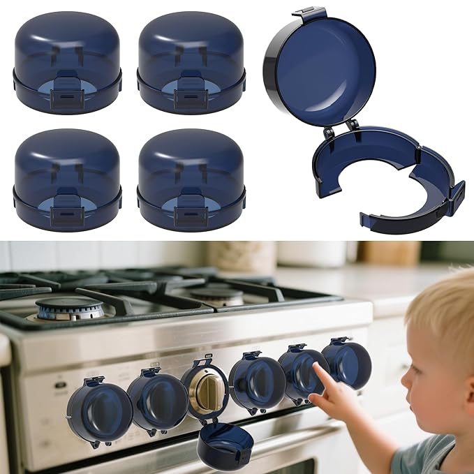 Stove knob Safety Covers for Child Upgraded Unlock Universal Size with Adult Two-Finger, Dual-Key Press Gas Stove Knob Locks Water Resistant Oil Resistant and High Temperature Resistant（6 Pack）
