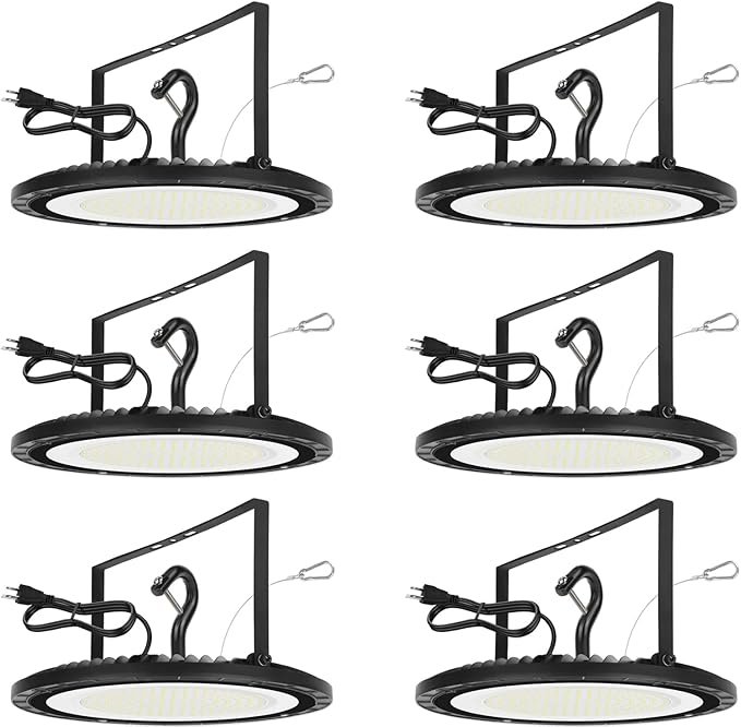 6 Pack 200W High Bay Led Lights, High Brightness 28000 LM with US Plug 5ft Cable,5000K,100V-277V, UFO Led High Bay Light for Warehouse Workshop Factory Barn Garage
