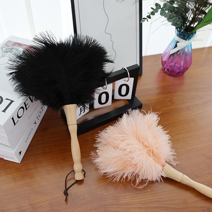 Ostrich Feather Duster 12 Inch Handheld Duster Supplies, Wooden Handle Feather Duster for Cleaning Keyboard Home Car Office (Champagne)