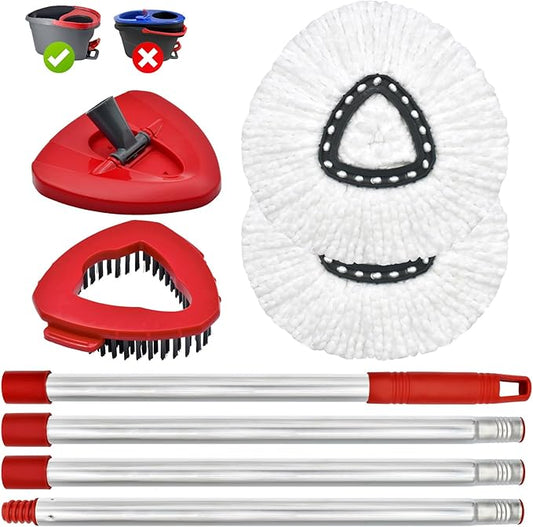 Spin Mop Handle, Mop Replacement Head,Brush,Base Compatible with OCedar EasyWring 1 Tank,2 Microfiber Mop Refills,1 Mop Base,1 Brush and 30-58" Mop Handle Combo Set for OCeda,Use for Floor Cleaning