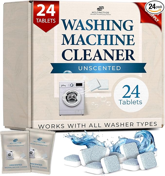 Washing Machine Cleaner Tablets – Deep Clean Washer Descale, Laundry Tub Cleaning Solution, Smell Fresh, Eliminates Buildup & Dirt, For Front & Top Load Washers, Easy-to-Use, 24 Pack, unscented