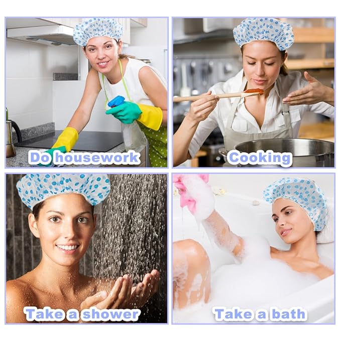 18Pcs Plastic Shower Caps for Women Waterproof Bath Caps Bathing Hair Cap Reusable Shower Caps for Shower,Spa,Salon,Housework,Girls,Home,Travel (Blue)