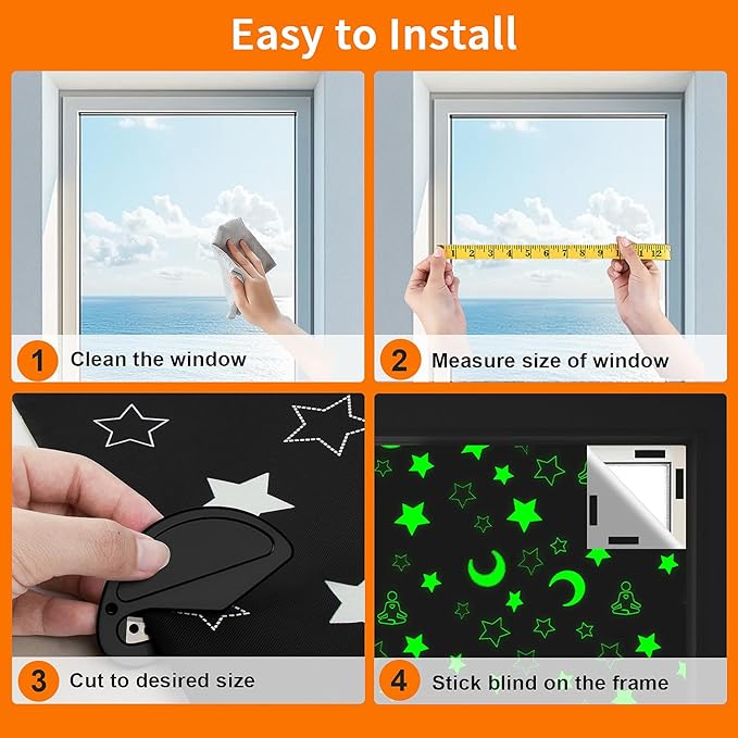 100% Upgraded Blackout Curtains, 98"x57" Portable DIY Blinds, No Drill Travel Blackout Blinds Sunblock Window Cover Black Out Curtains for Bedroom, Nursery, Travel, Touring Car (Star & Moon)