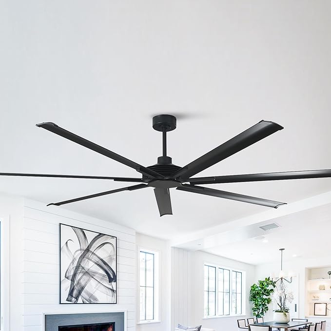 Industrial Ceiling Fans, 100 Inch Black DC Motor Ceiling Fans No Lights for Living Room Shop Garage Bedroom Indoor Outdoor, Remote Control, 6-Speed Reversible Blades, Dimmable, 3CCT, Timer