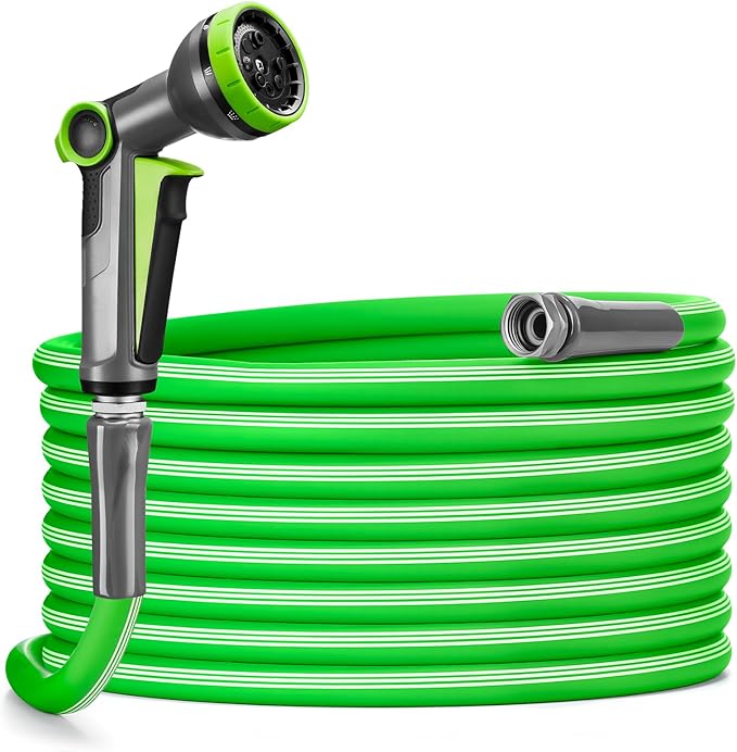 Delxo Garden Hose with Nozzle, 3/4 in. x 50 FT Non-Expanding Water Hose with Aluminum Alloy Interface, Heavy Duty Manguera Para Jardin, Water Pipe, Easy to Use for Gardening, Car Washing & Storage