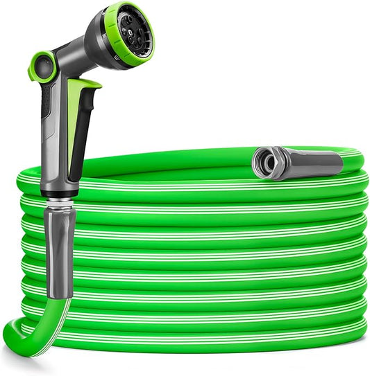 Delxo Garden Hose with Nozzle, 3/4 in. x 50 FT Non-Expanding Water Hose with Aluminum Alloy Interface, Heavy Duty Manguera Para Jardin, Water Pipe, Easy to Use for Gardening, Car Washing & Storage