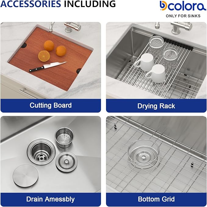 Dcolora 17 Inch Undermount Bar Sink Workstaion Wet Bar Prep Sink Under Counter Small Kitchen Sink Stainless Steel Single Bowl With Accessories,DC-U2201