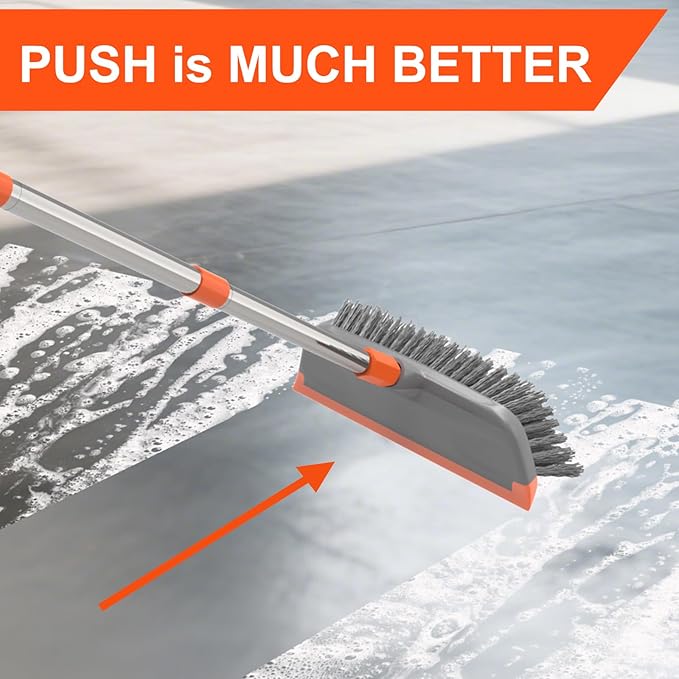 BITOPE Deck Scrub Brush with Long Handle, Heavy Duty Floor Scrubber with Stiff Bristles,Garage Concrete Cleaner Tool for Cleaning Tile Patio Outdoor Porch Indoor Kitchen Shower Bathroom