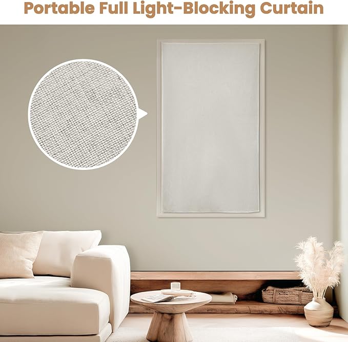 Adhesive Curtain,100% Blackout Curtains, No Drilling, Suitable for Multi-Scenes Privacy Protection (Light Beige - W35 × L60 in)