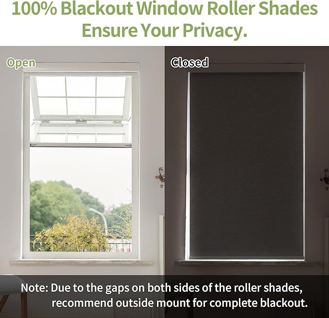 100% Blackout Shades for Indoor Windows, Cordless Roller Window Shades Pull Down, Thermal Insulation & UV Protection Shades for Home,Office,Bedroom, Grey 27"x72"