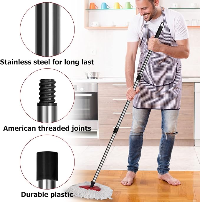 Qulable Spin Mop Replacement Handle - 4-Section 30" to 58" Mop Handle Replacement Stick Compatible with O-Ceda Spin Mop, EasyWring Mop Handle for Floor Cleaning(Mop Head&Base not Include) (Black)