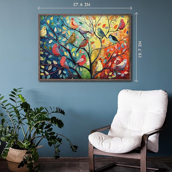 Bird Puzzles for Adults 1000 Pieces, PICKFORU Bird Tree of Life Puzzle Art Painting, Colorful Gradient Puzzle Animals, Hard Difficult Challenging Jigsaw Puzzle
