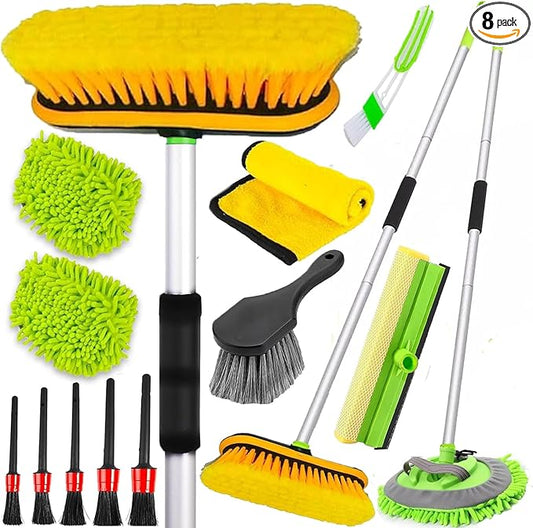 62'' Car Wash Brush with Long Handle, Car Wash Kit with Tire Brush, Tower, Window Squeegee, Chenille Microfiber,Car Detailing Brushes, Car Cleaning Brush Kit Supplies for Car, Truck, SUV, RV
