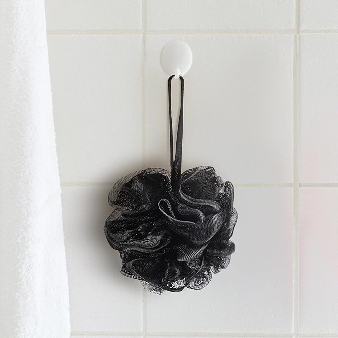 12 Pcs Travel Size Loofah Individually Wrapped, Small Shower Puff Bath Sponge Pouf Ball Bulk Mesh Bath Puff Mini Loofah Sponge with Case Bulk for Shower Care (25g,Black)