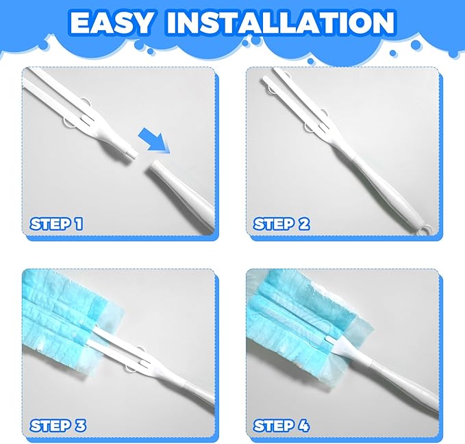 3PCS Duster Refills Folding Handles Set Compatible with Swiffer Dusters,Disposable Static Dust Removal Brush Handle for Dusting Electronics,Furniture,Blinds,Ceiling Fans (3, White)