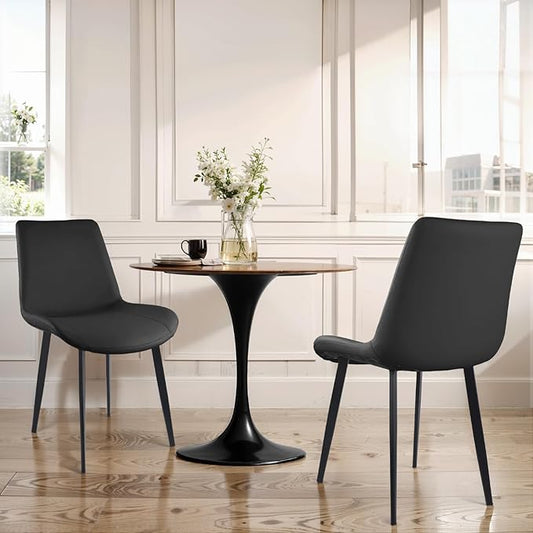 Dining Chairs, Modern PU Leather Dining Room Chair with Sturdy Metal Legs, Upholstered Seat Dinner Chairs Accent Side Chairs for Indoor Kitchen Living Room (Black, Set of 2)