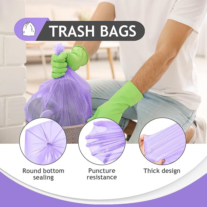 1.2 Gallon/330pcs Strong Trash Bags Colorful Clear Garbage Bags by Teivio, Bathroom Trash Can Bin Liners, Small Plastic Bags for home office kitchen, Multicolor