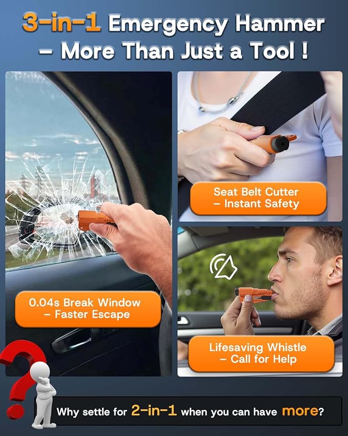 4 Pack Window Breaker Seatbelt Cutter Car Window Breaker Tool – Emergency-Proven 3-in-1 Escape Tool with Glass Breaker, Seatbelt Cutter & Whistle – Portable Keychain Design, Multi-Car Safety Kit