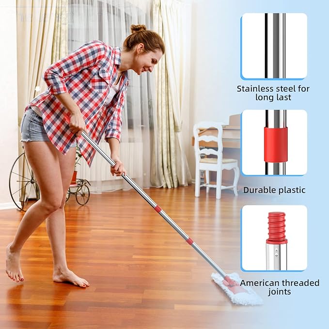 4-Section Spin Mop Replacement Handle，2.5-to-5 Foot Mop Stick Compatible with Triangle Spin Mop Base, Compatible with Ocedar Mop Handle for EasyWring Mop Refills (black)（Mop head not included）
