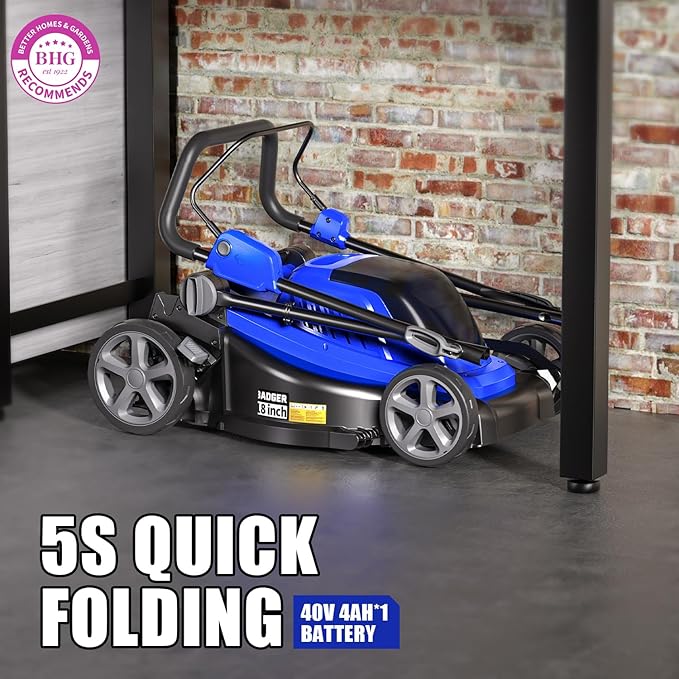 Wild Badger Power 40V 18″ Cordless Lawn Mower Brushless , 3,767 sq ft/0.087 ac, 1×4.0Ah Battery & Fast Charger, 5-Position Height ,for Small-to-Medium Lawns