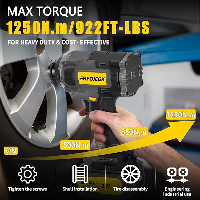 922FT-lbs Cordless Impact Wrench,1250N. m Brushless 1/2" Impact Gun with 2 x 4.0Ah Battery,21V High Torque Impact Driver with 5 Sockets,Pistola De Impacto for Truck RV Car Heavy Construction