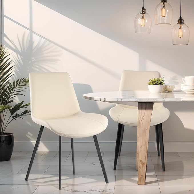 Dining Chairs, Modern PU Leather Dining Room Chair with Sturdy Metal Legs, Upholstered Seat Dinner Chairs Accent Side Chairs for Indoor Kitchen Living Room (Beige, Set of 2)