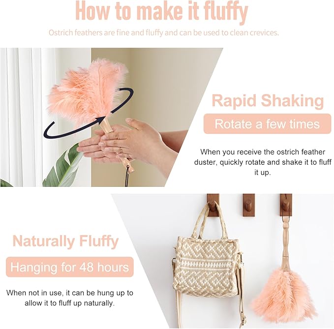 Ostrich Feather Duster 12 Inch Handheld Duster Supplies, Wooden Handle Feather Duster for Cleaning Keyboard Home Car Office (Champagne 10Pcs)