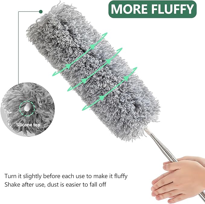 SetSail Dusters for Cleaning, 100-inch Extra-Long Cobweb Duster with Extension Pole, Bendable Microfiber Head & Cobweb Brush Washable Ceiling Fan Cleaner Duster Kit for High Ceilings, Corner