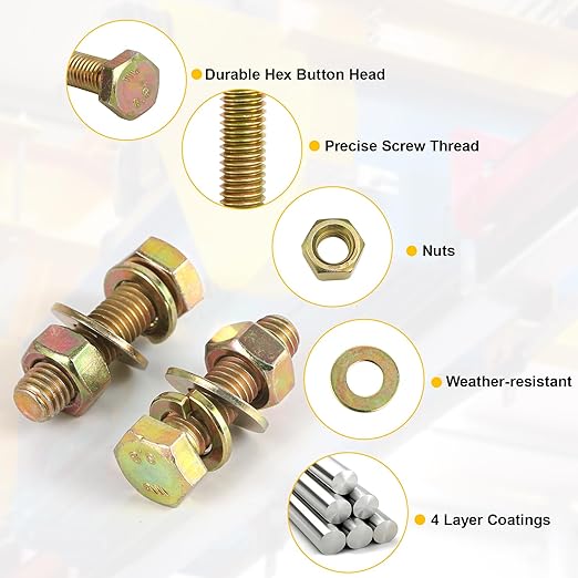 1012Pcs Grade 8.8 Metric Bolts Assortment, Hex Heavy Duty Bolts and Nuts Set, M4 M5 M6 M8 (12mm to 30mm), Comes with 3 Bits（Yellow Zinc Plated）