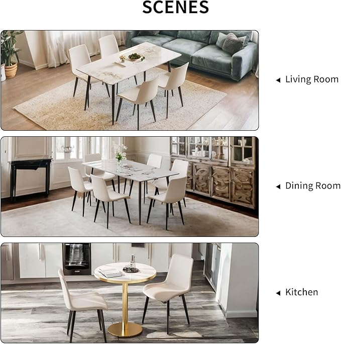 Dining Chairs, Modern PU Leather Dining Room Chair with Sturdy Metal Legs, Upholstered Seat Dinner Chairs Accent Side Chairs for Indoor Kitchen Living Room Restaurant Cafe (Cream, Set of 6)