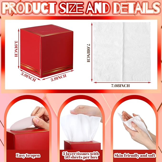 12 Pack Facial Tissues Cube Boxes Face Box 600 Sheets 3 Ply Soft Paper Square Tissues Bulk for Car Pocket Toilet Household Bedroom Family(Red Green Gold)