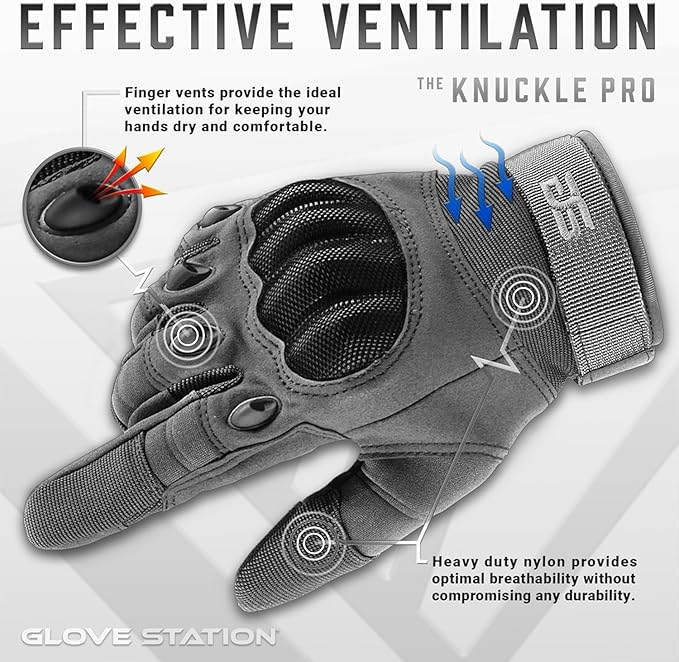 Glove Station Tactical Gloves for Men – Touchscreen Utility Gear with Hard Knuckle Protection Used in Motorcycle, Airsoft, Combat, Police, Shooting & Outdoor Work