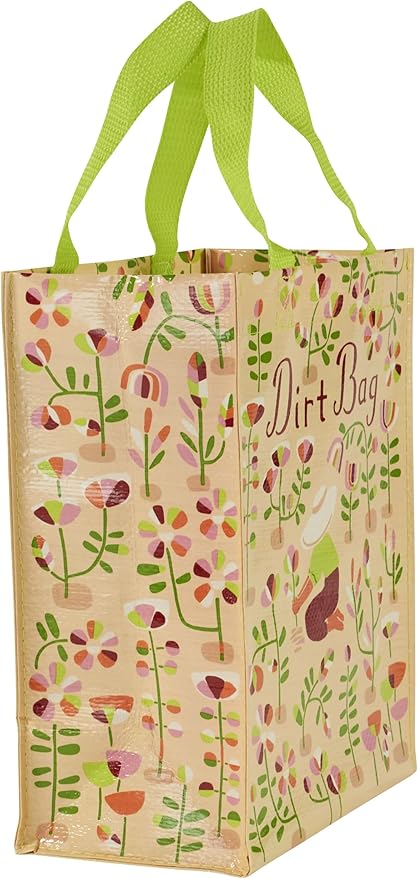 Blue Q Handy Tote, Dirt Bag. Reusable lunch sack, little gift bag for gardeners or plant lovers, easy-to-wipe-clean, 95% recycled material, 10" h x 8.5" w x 4.5" d
