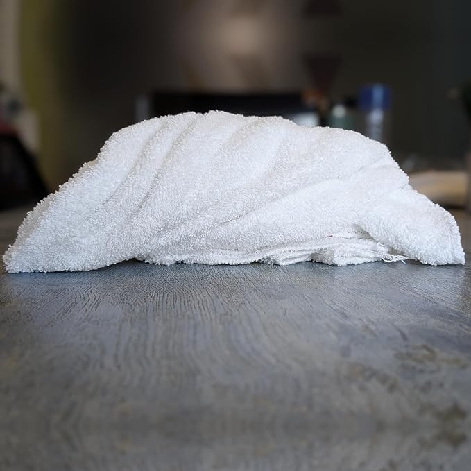 Recycled White Terry Towel Rags (50 lbs. Box) - Shop Bulk Heavy Duty Terrycloth Cleaning Towels, Small Cloths for Wiping Paint, House, Commercial or Auto, Absorbent & Multipurpose