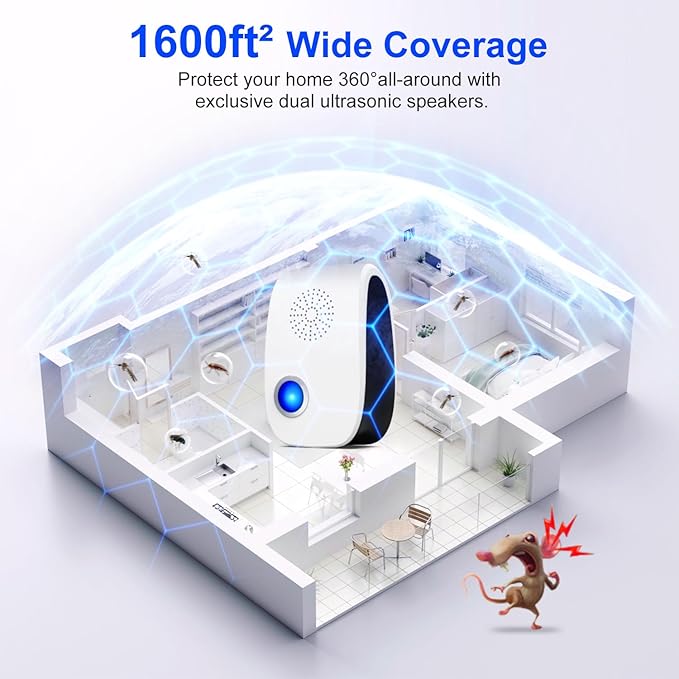 Upgraded Ultrasonic Repellent, Indoor Pest Repellent, Electronic Plug in Pest Control for Roach, Ant, Rodent, Mouse, Bugs, Mosquito, Spider Repellent for House, Garage, Warehouse (12 Packs)