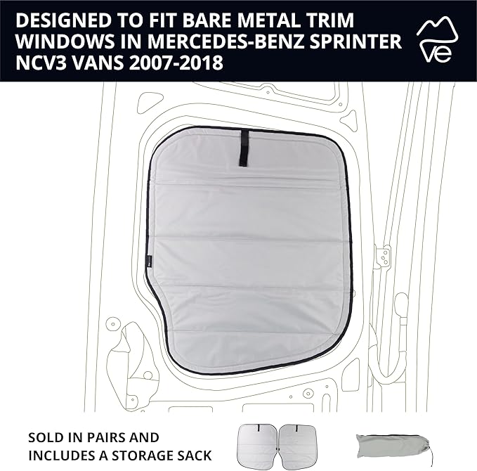VanEssential Insulated Magnetic Blackout Rear Door Window Covers (Pair) Designed for Mercedes-Benz NCV3 (Van Years 2007 to 2018) - Cool Gray