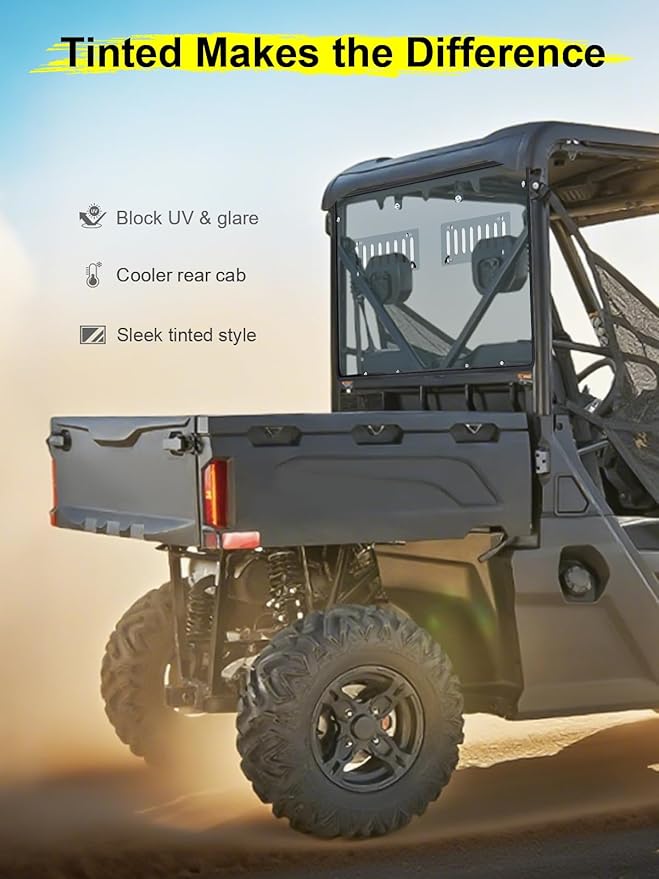 Rear Adjustable Vented Smoked Grey Windshield Compatible with CFMOTO UFORCE 600 2021-2025, Back Window Scratch Resistant Hard PC Windshield Protects Against Wind, Dust, Dirt, Snow, Rain